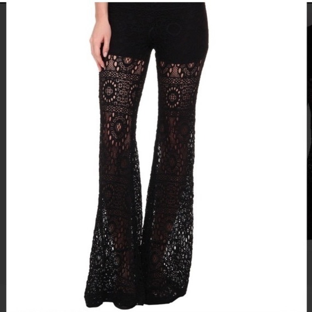 Nightcap Black Crochet Flare Pants Boho Bell Bottoms Size 1/XS